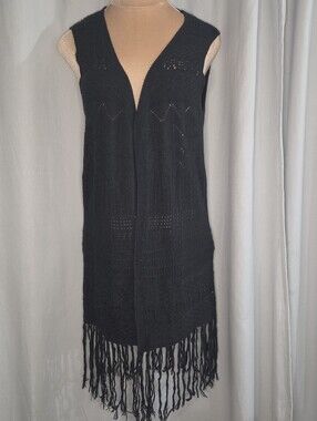 Black Crochet Fringe One Size Vest By Pronto Made USA